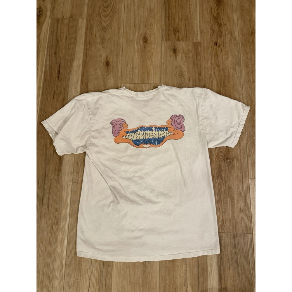 Stussy Designs Hippie Swing White T Shirt Men's Large Tour Tee Skate Streetwear